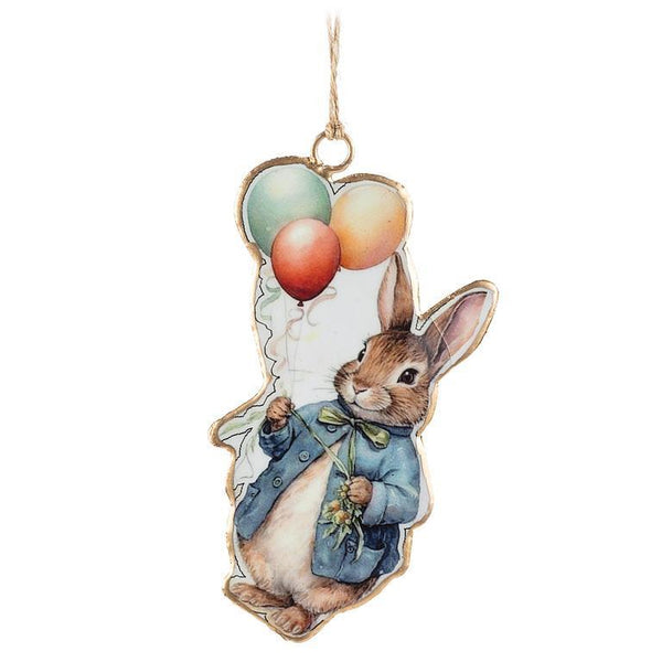 Abbott Hanging Metal Ornament - Easter Rabbit with Balloons