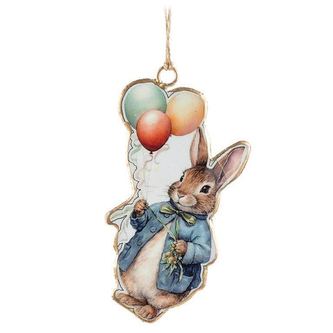 Abbott Hanging Metal Ornament - Easter Rabbit with Balloons