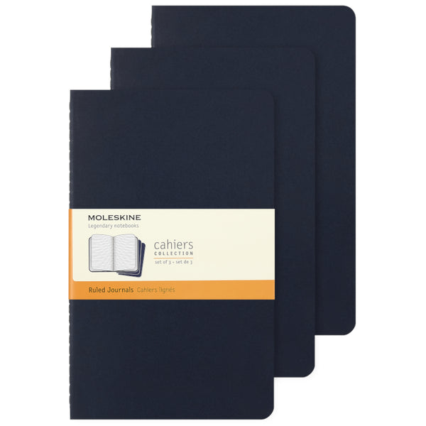 Moleskine Cahier Lined Journals 3pk, Large - Indigo Blue