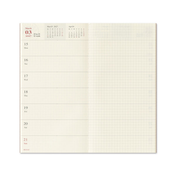 TRAVELER'S Notebook Passport Size Refill, Weekly, 2027