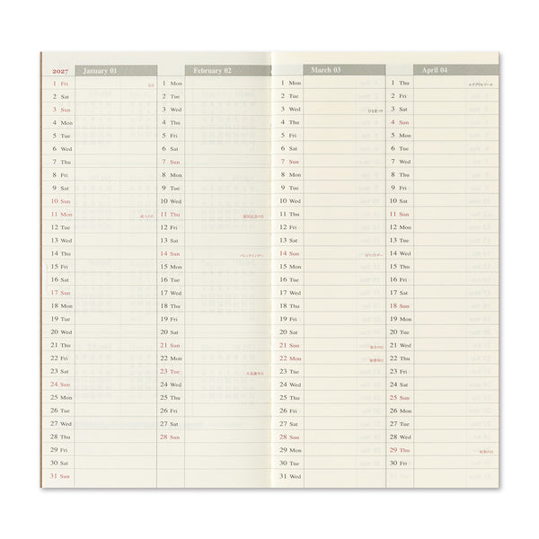 TRAVELER'S Notebook Full Size Refill, Weekly Vertical, 2027