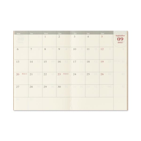 TRAVELER'S Notebook Passport Size Refill, Monthly, 2027