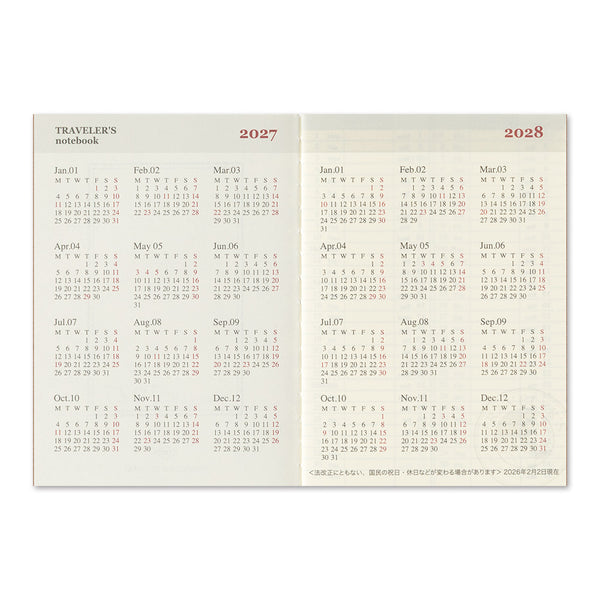 TRAVELER'S Notebook Passport Size Refill, Weekly, 2027