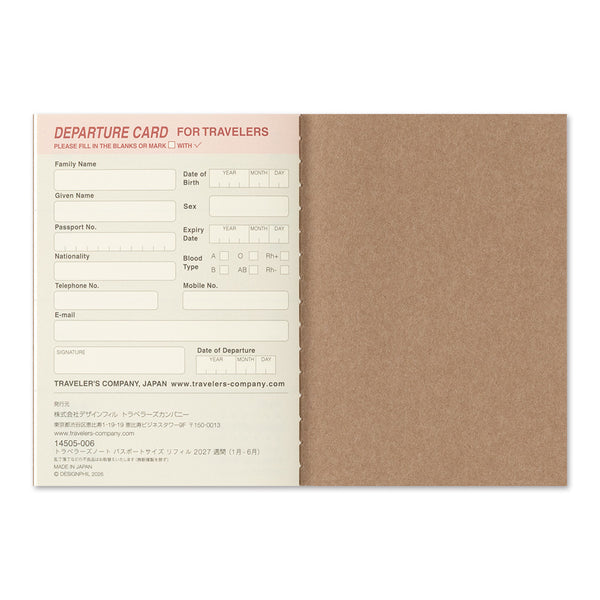 TRAVELER'S Notebook Passport Size Refill, Weekly, 2027