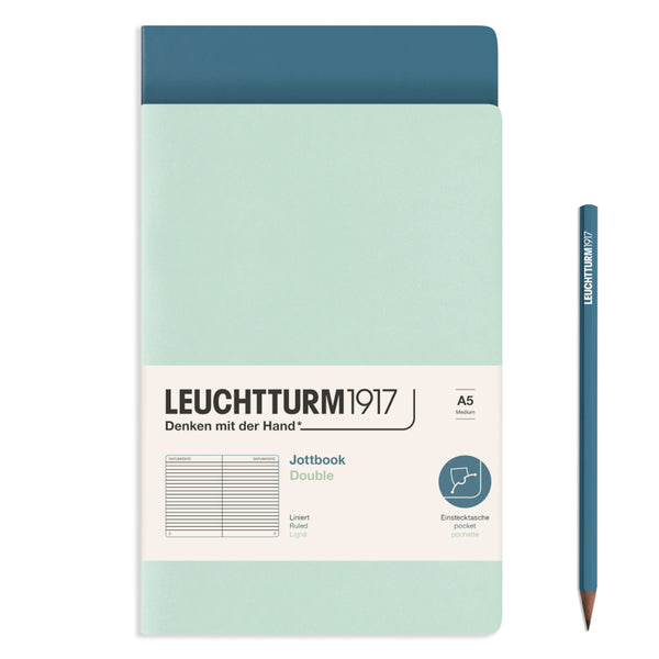 Leuchtturm1917 A5 Medium Jottbook 2pk - Ruled MINT & STONE BLUE