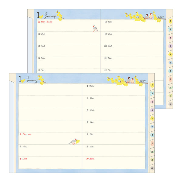 Midori 2027 Agenda - Weekly, A6, Birds