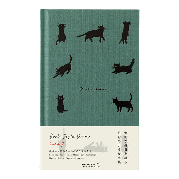 Midori 2027 Agenda - Weekly, B6, Hardcover, Green Cat