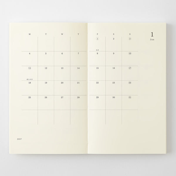 Midori 2027 Agenda - Monthly, B6 Slim, White