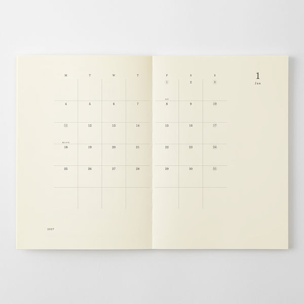 Midori 2027 Agenda - Monthly, A5 Thin, White