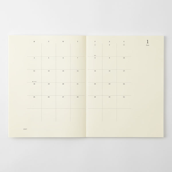 Midori 2027 Agenda - Monthly, A4 Thin, White