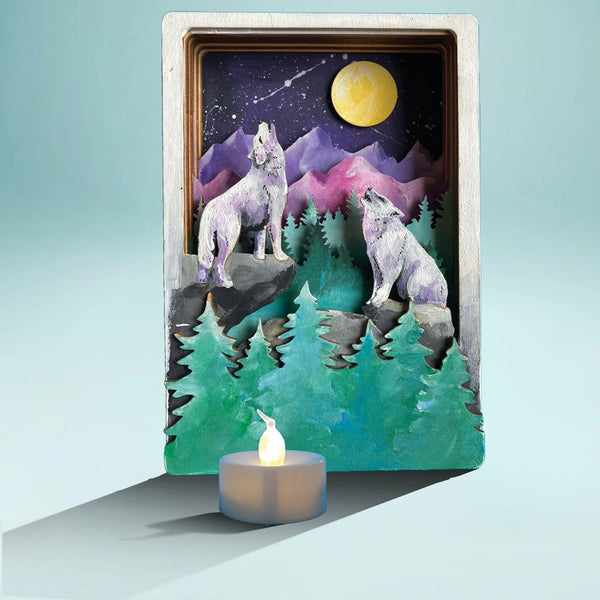 McTavish Academy of Art Howling Wolves DIY 3D Wood Craft Art Kit Vancouver Island BC