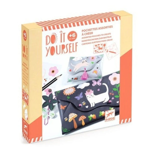 Djeco DIY Joyful Friends Pouches Craft Kit (DJ07964) - Creative Fashion Accessories Age 6+