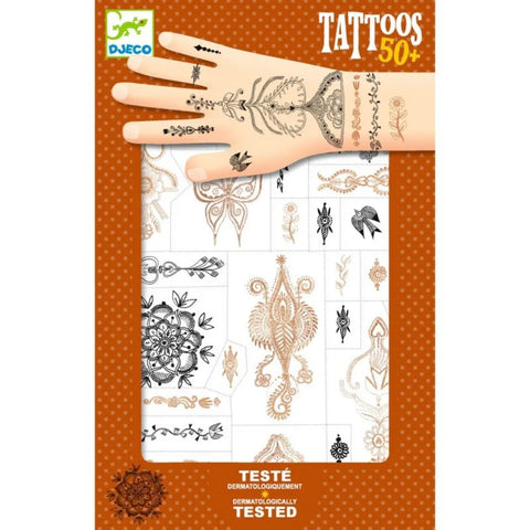Djeco Temporary Tattoos Kit - Oriental Breeze Hand (DJ09914) - Skin Jewelry Art Age 3+