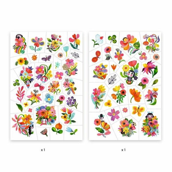 Djeco Temporary Tattoos Kit - Aquaflor (DJ09616) - Skin Jewelry Art Ages 3+