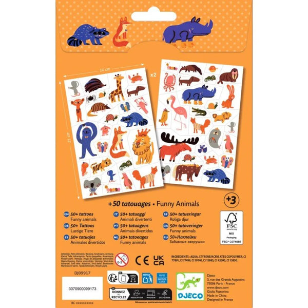 Djeco Temporary Tattoos Kit - Funny Animals (DJ09917) - Skin Jewellery Art