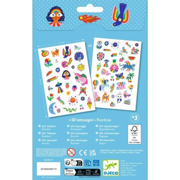 Djeco Temporary Tattoos Kit - Neon Rainbow (DJ09617) - Skin Jewelry Art Ages 3+