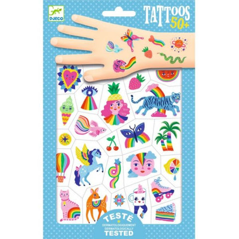Djeco Temporary Tattoos Kit - Neon Rainbow (DJ09617) - Skin Jewelry Art Ages 3+