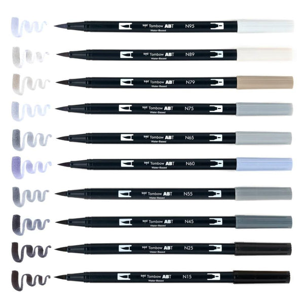 Tombow Dual Brush Pen Set 10pk Greyscale