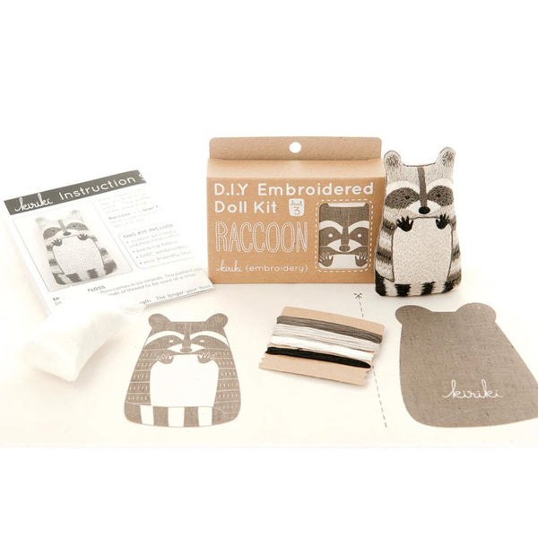 Kiriki Press DIY Embroidered Doll Kit - Raccoon, Level 3