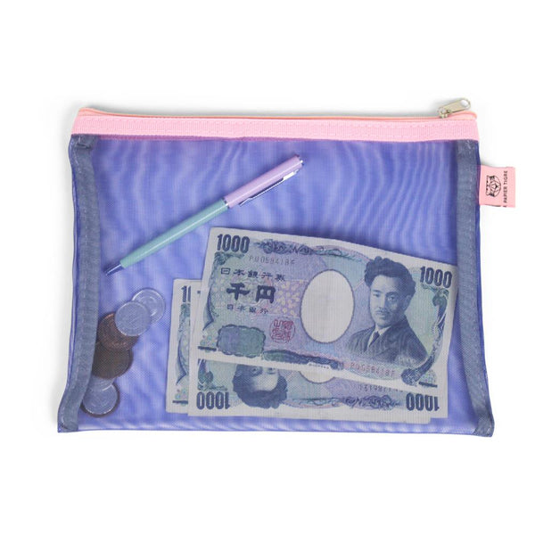 Paper Tigre Mesh Pouch, Medium - Indigo & Pink