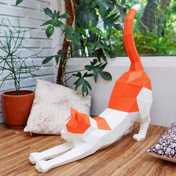 PaperCraft World 3D Model DIY Kit - Stretching Cat