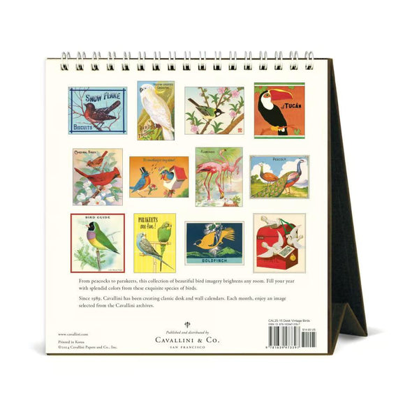 Cavallini 2025 Desk Calendar Vintage Birds Midoco Art & Office Supplies