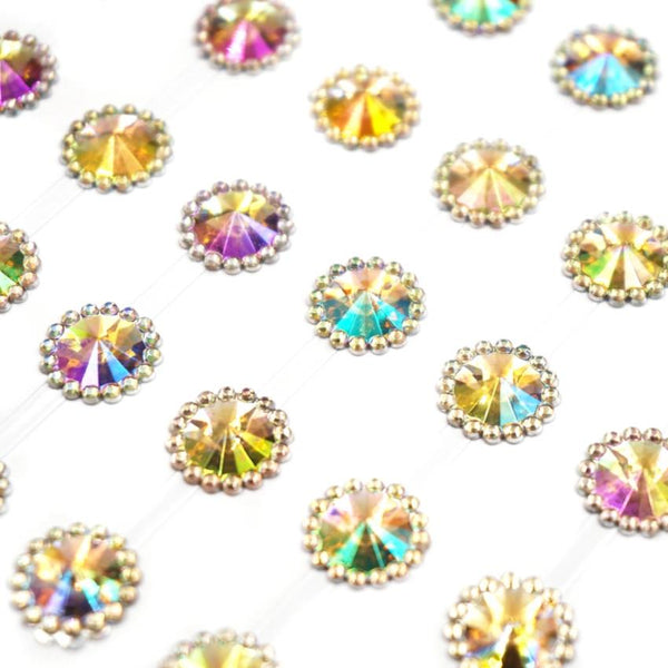 Angels Craft Rhinestone Stickers - Round Iridescent with Gold Border