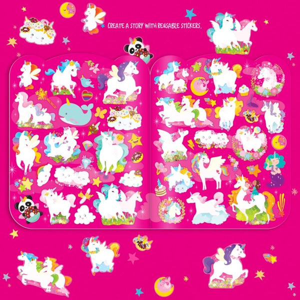 The Piggy Story Dry Erase Reusable Colouring Book with Stickers - Unicorn