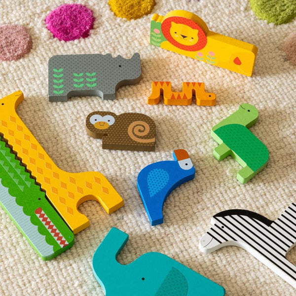 Petit Collage Wooden Puzzle + Play Shaped Safari Animals