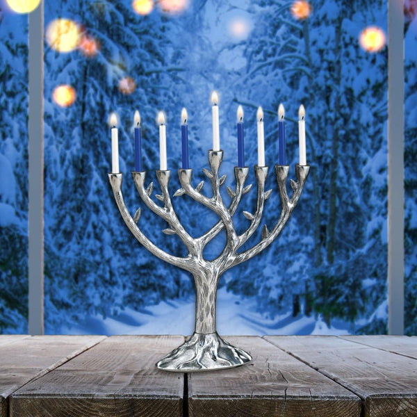 Rite Lite Textured Tree of Life Menorah, Antiqued Aluminum