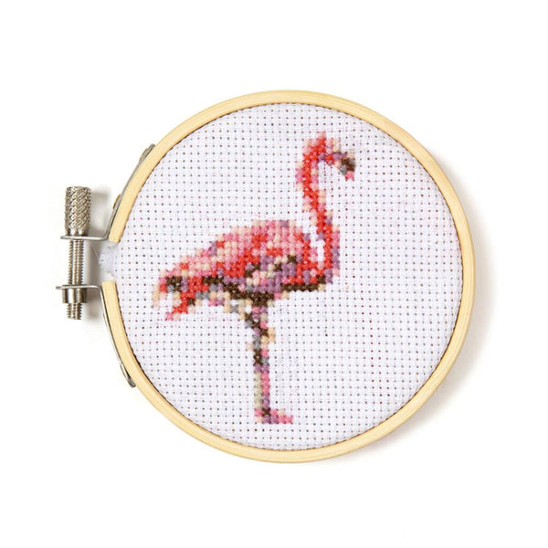 Kikkerland Mini Cross Stitch Embroidery Kit - Flamingo