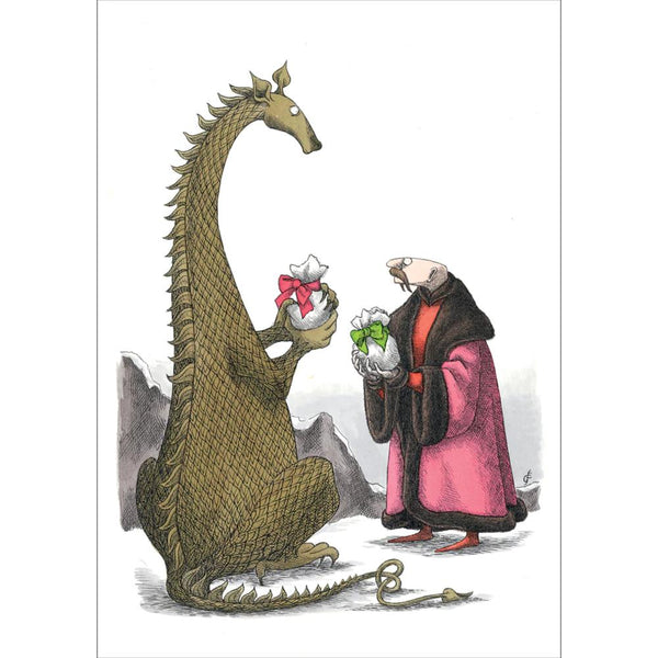 Pomegranate Holiday Cards 12pk Edward Gorey: Dragon and Man Exchange Gifts