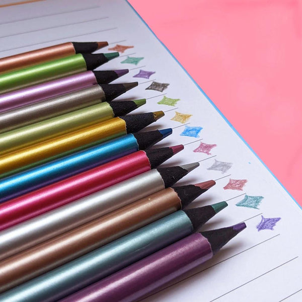 Tinc Super Shiny Metallic Colouring Pencils 12pk