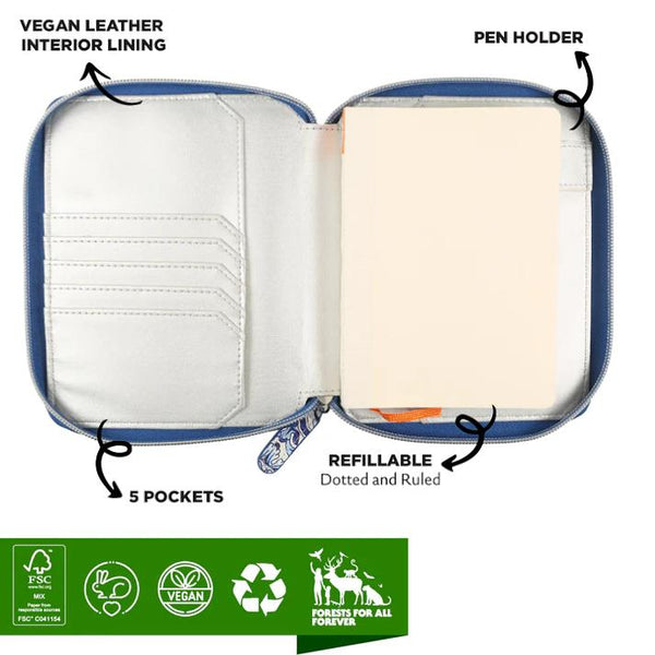 Victoria's Journals Zippered Vegan Leather Portfolio - Azulejo