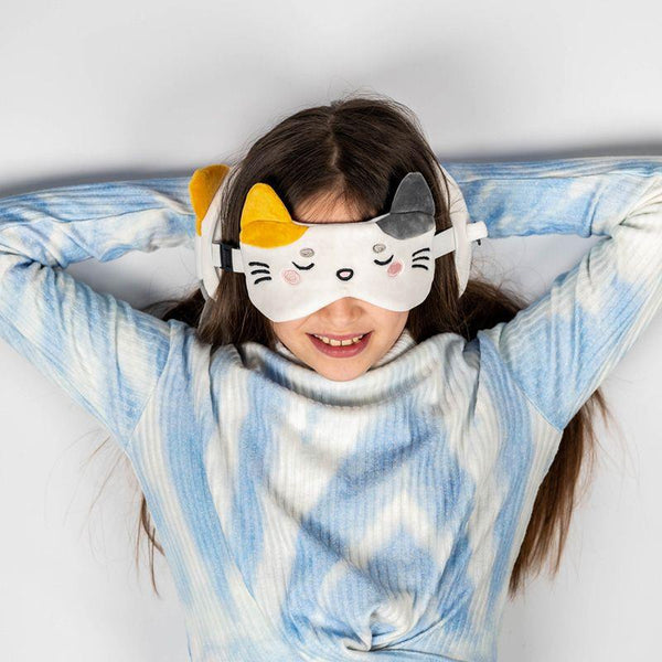 Relaxeazzz Cutiemals Kids Travel Pillow & Sleep Mask Set - Calico Cat