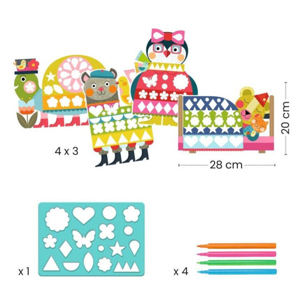 Djeco Stencil Colouring Kit - Neat But Fun