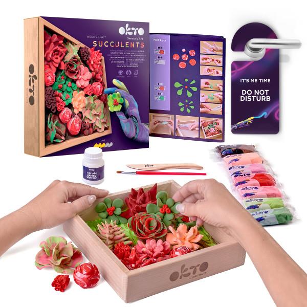 OKTO DIY Wood & Craft Flower Clay Kit - Succulents: Passion