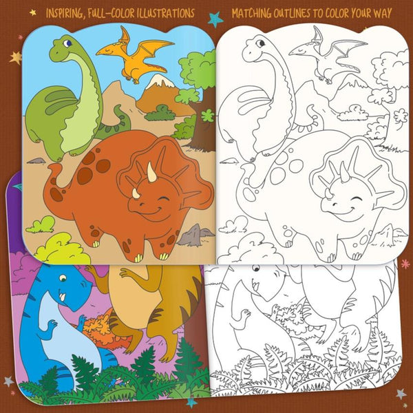 The Piggy Story Dry Erase Reusable Colouring Book with Stickers - Dinosaur