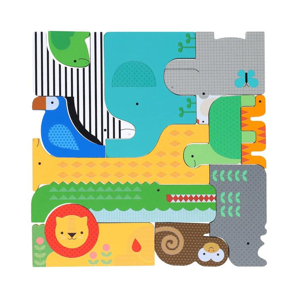 Petit Collage Wooden Puzzle + Play Shaped Safari Animals