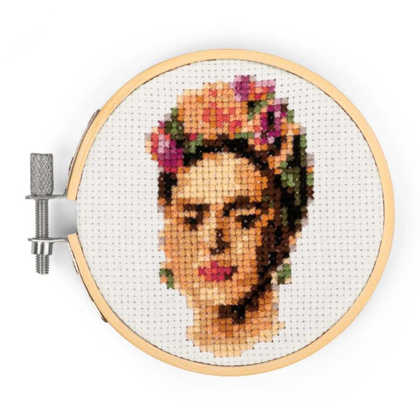 Kikkerland Mini Cross Stitch Embroidery Kit - Frida Kahlo