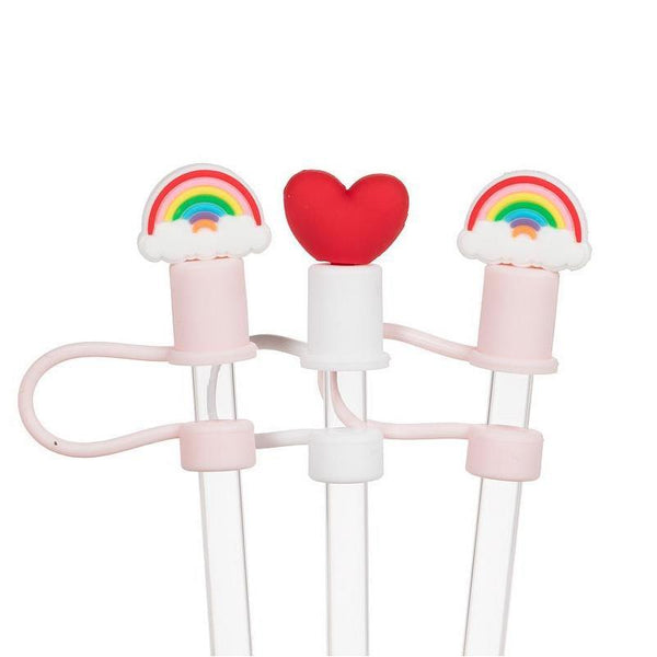 Abbott Slurpp Jumbo Tumbler Straws with Silicone Caps 3pk Rainbows & Heart