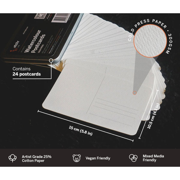 Etchr 25% Cotton Watercolour Postcards 24pk Cold Pressed