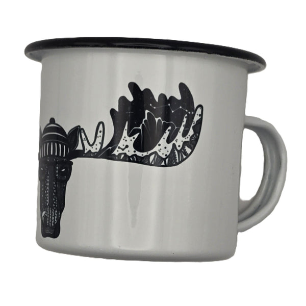 Mountain Mornings Enamel Camping Mug - Moose, 12oz