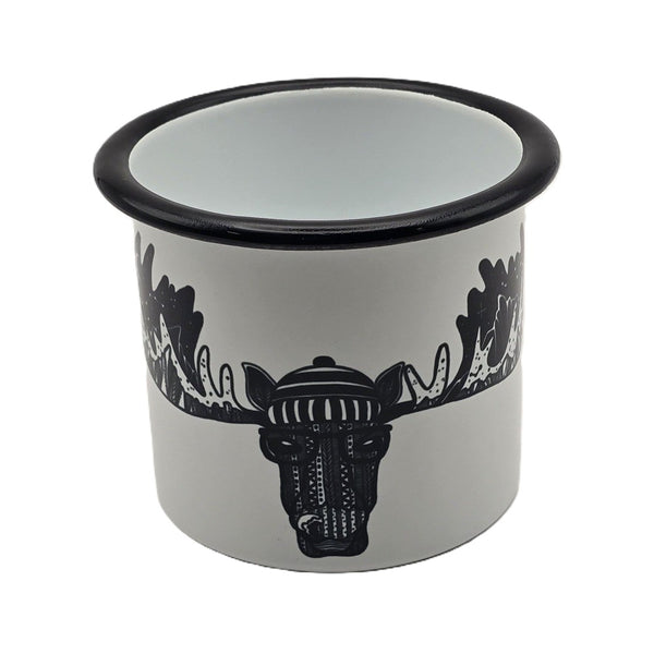 Mountain Mornings Enamel Camping Mug - Moose, 12oz