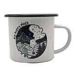 Mountain Mornings Enamel Camping Mug - My Happy Place, 12oz
