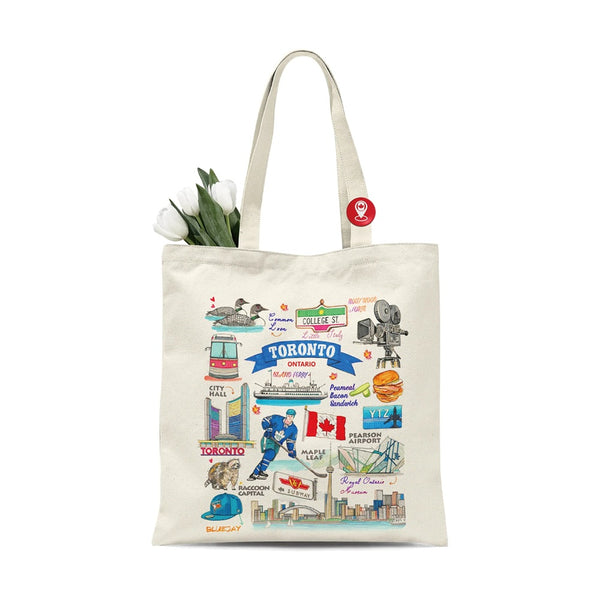 Northern Icons Canada Canvas Tote Bag - Toronto Ontario Travel Souvenir Reusable Shopping Shoulder Bag