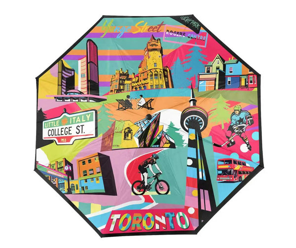 Northern Icons Canada Folding Umbrella - Toronto Pop Art Landmark Premium UV Protection Sun &amp; Rain Travel Parasol