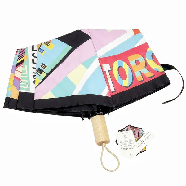 Northern Icons Canada Folding Umbrella - Toronto Pop Art Landmark Premium UV Protection Sun &amp; Rain Travel Parasol