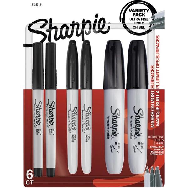 Sharpie Black Permanent Variety Nib 6-Pack