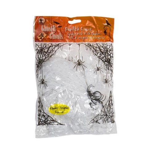 Ghostly Ghouls Cobwebs with 4 Black Spiders Decorations